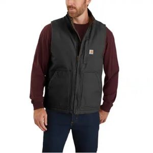 CARHARTT MENS WASHED DUCK SHERPA-LINED MOCK-NECK VEST